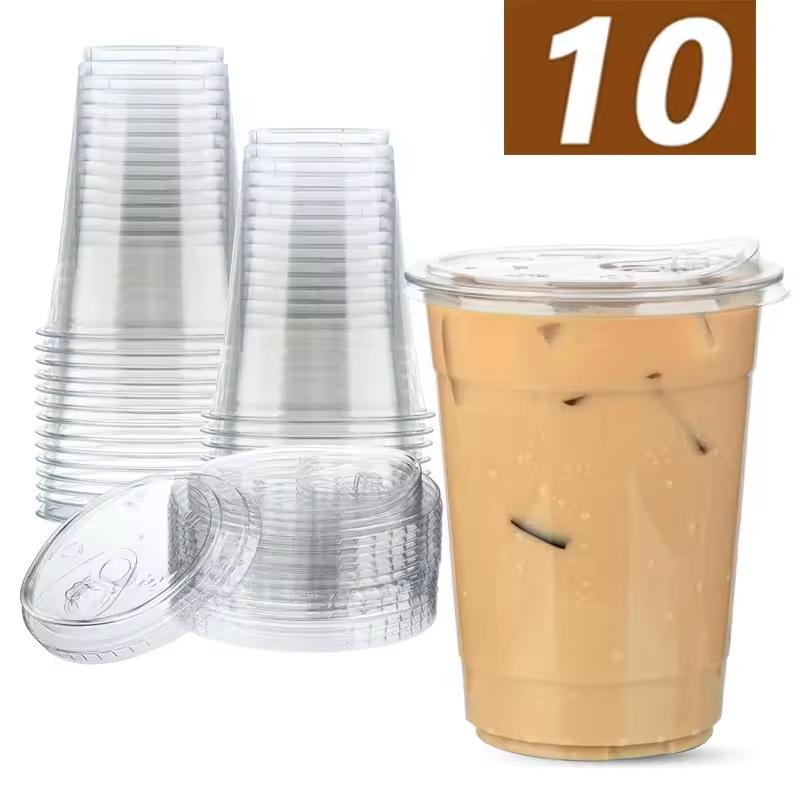 Lemon Tea Coffee - 10 أكواب بلاستيكية PET للاستخدام مرة