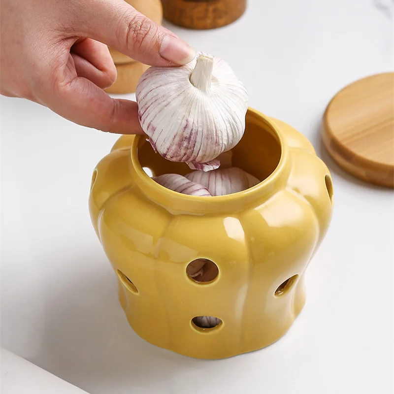 Tea Coffee Sugar Container - برطمان سيراميك لتخزين الثوم بغطاء ،
