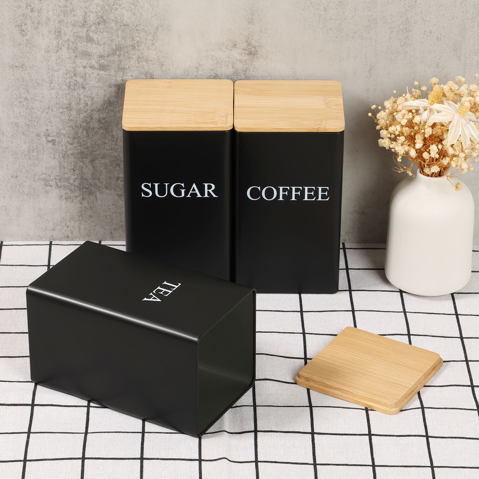 Tea Coffee Sugar Container - جرة تخزين حبوب البن، حاوية معدنية