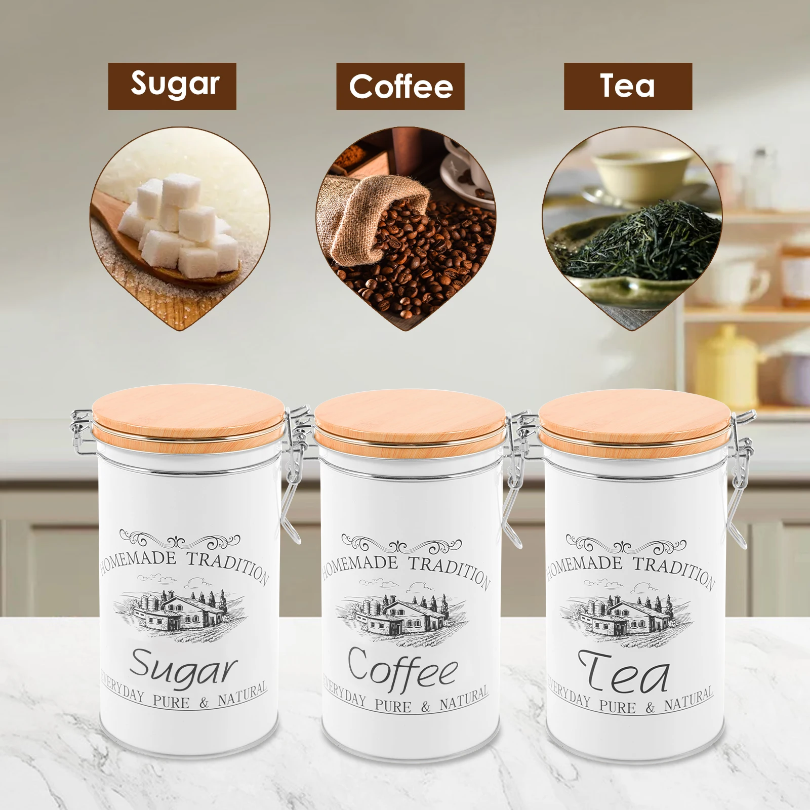 3 قطعة/المجموعة الشاي القهوة ا - مراجعة Tea Coffee Sugar Container وسعره