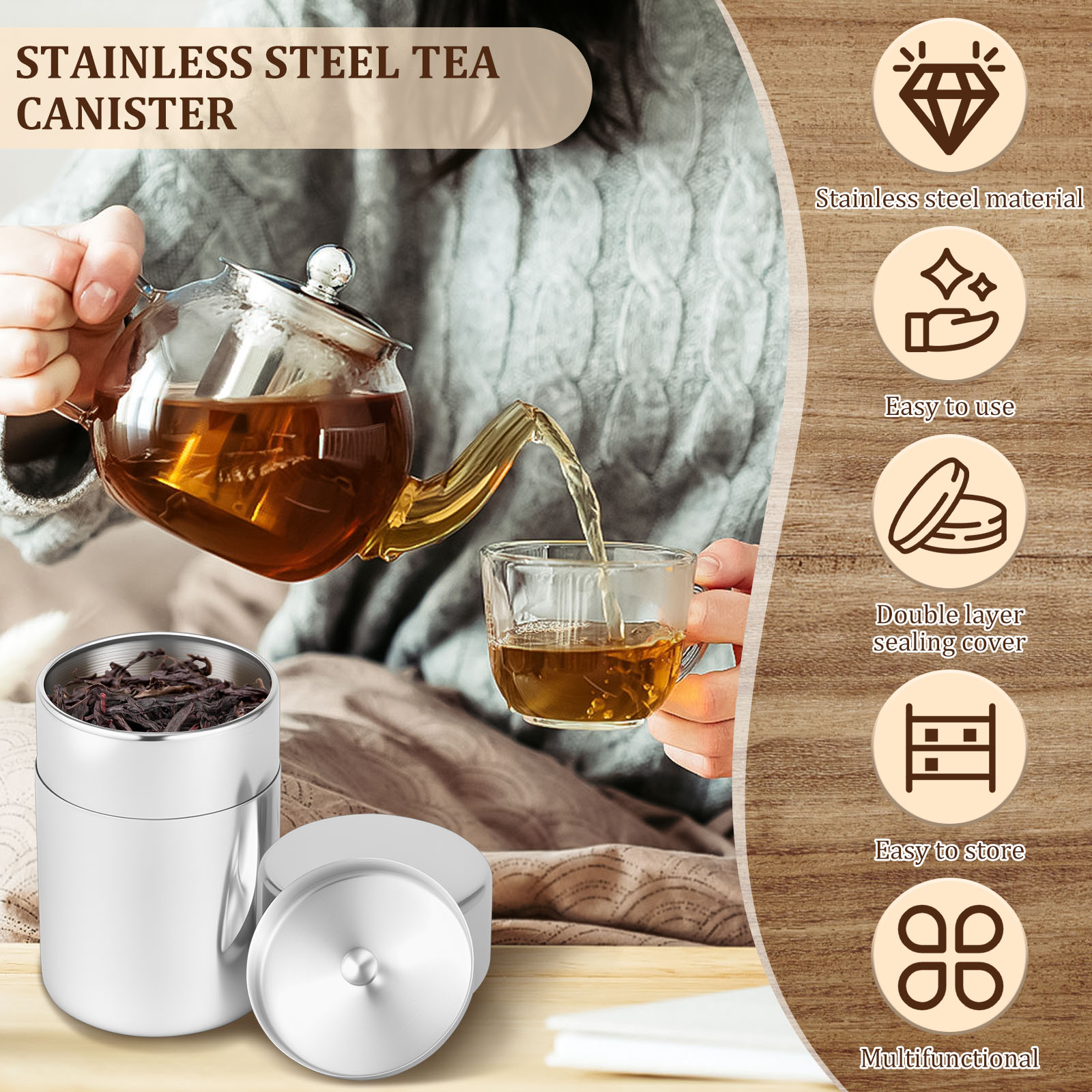 الفولاذ المقاوم للصدأ أوراق ال - مراجعة Tea Coffee Sugar Container وسعره