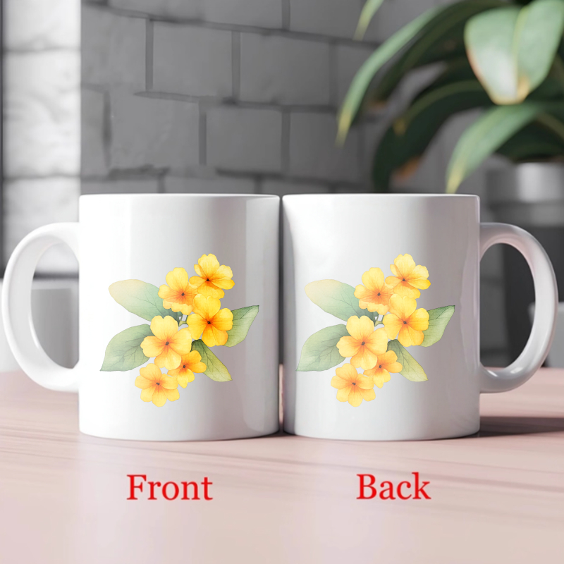 كوب سيراميك مع زهور بيضاء وأصف - مراجعة Coffee Tea Break وسعره