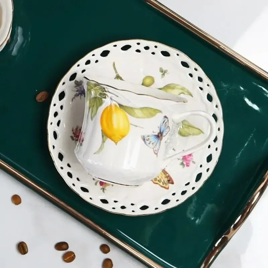 النمط الأوروبي فنجان شاي مجموع - مراجعة Lemon Tea Coffee وسعره